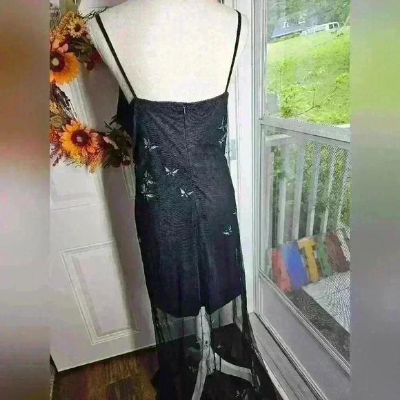 Vintage 90s Lori Ann Montreal maxi sheer black with glitter butterflies size L - Picture 3 of 4